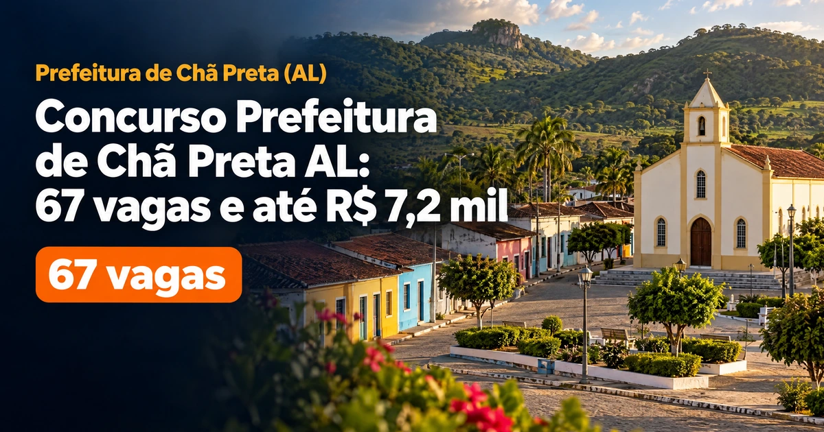Concurso Prefeitura de Chã Preta AL: 67 vagas e até R$ 7,2 mil